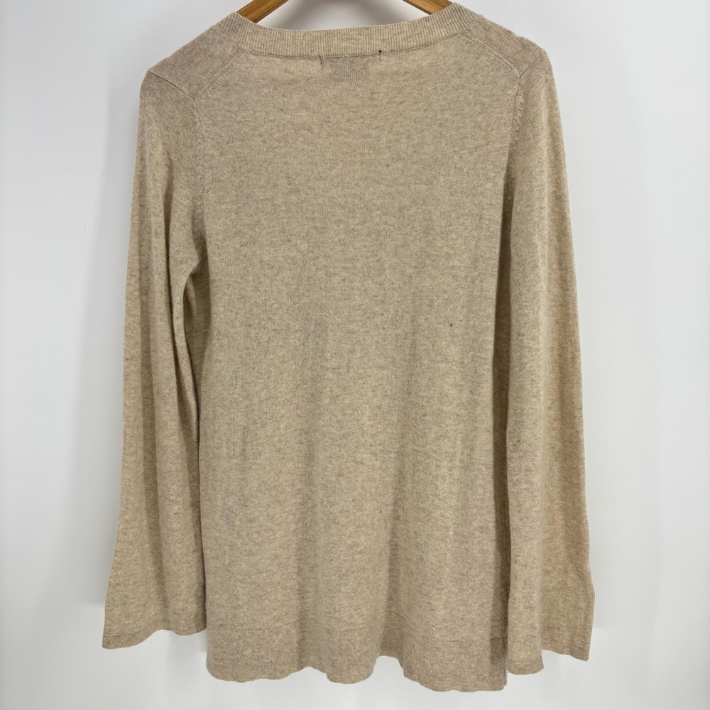 BCBG MAXAZRIA V-neck Sweater Angora/Wool/Nylon Women Size XL‎ Tan Tunic Pockets - Picture 2 of 11